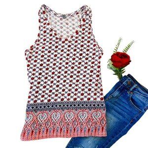 UniQlo Women's Tank Top Size Small White Red Blue Floral Boho Summer Stretchy